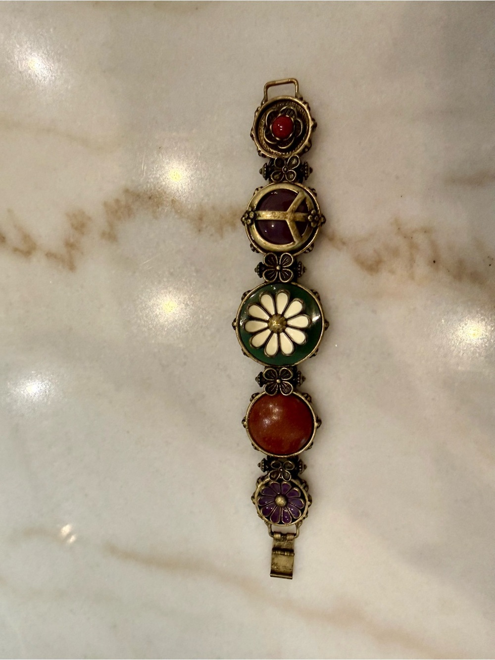 Antique gold enamel floral bracelet - Picture 4 of 7